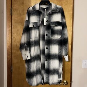 Lime & Chili black & white plaid long shacket